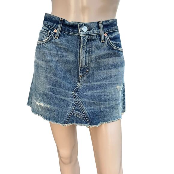 New Citizens Of Humanity Cutoff Hem Green Point Jean Denim Mini Skirt Size 27 - Picture 1 of 13